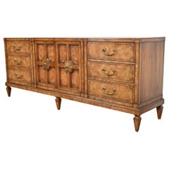 Mastercraft Mid-Century Hollywood Regency Burl Wood Triple Dresser or Credenza