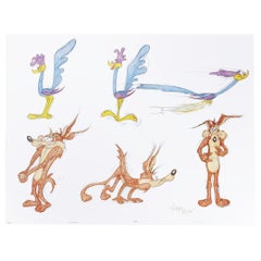 Vintage 6 ORIGINAL DRAWINGS OF THE ROAD RUNNER & WILE E. COYOTE - Signed By Virgil Ross