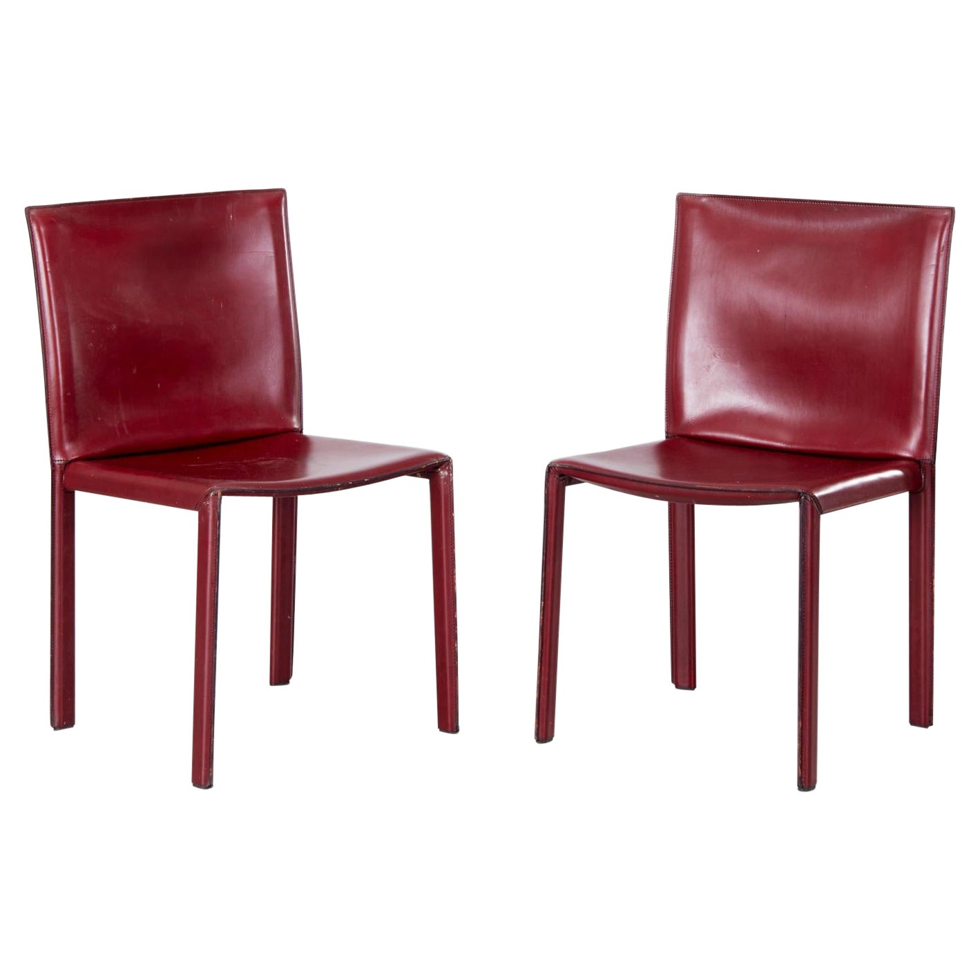 Enrico Pellizzoni - Vintage  Paire de chaises d'appoint 'Pasqualina' en cuir en vente