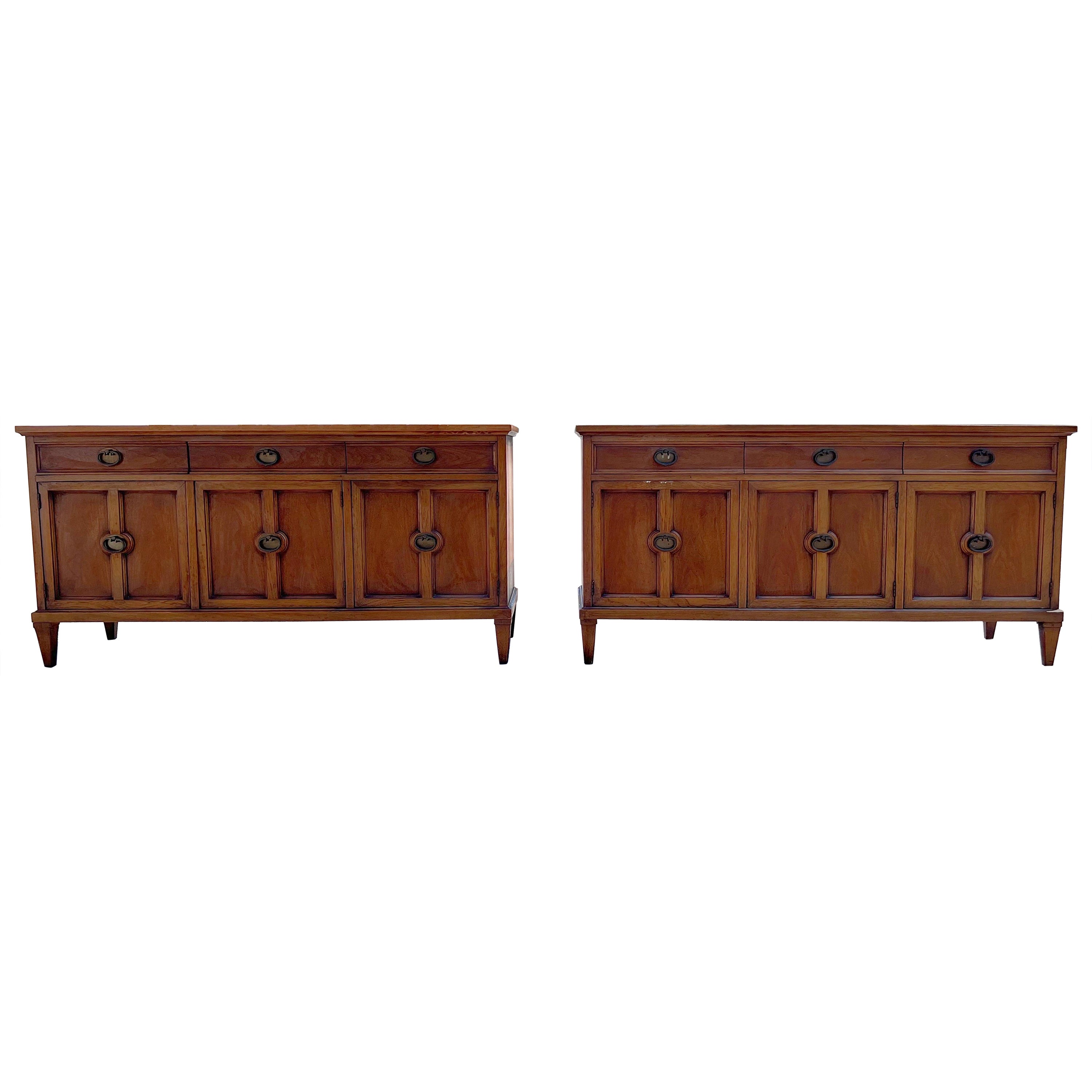 A pair of long Vintage 1970’s Transitional Matching Credenzas/sideboards 