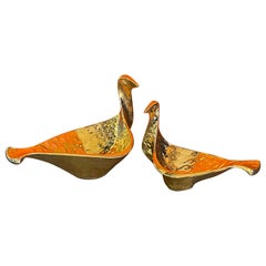 Retro Pair of Gold Ceramic Bird Bowls from"Menagerie Collection" by Jonathan Adler