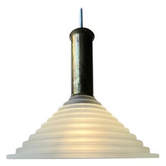Lampe à suspension néo-Art déco italienne vintage en laiton et verre