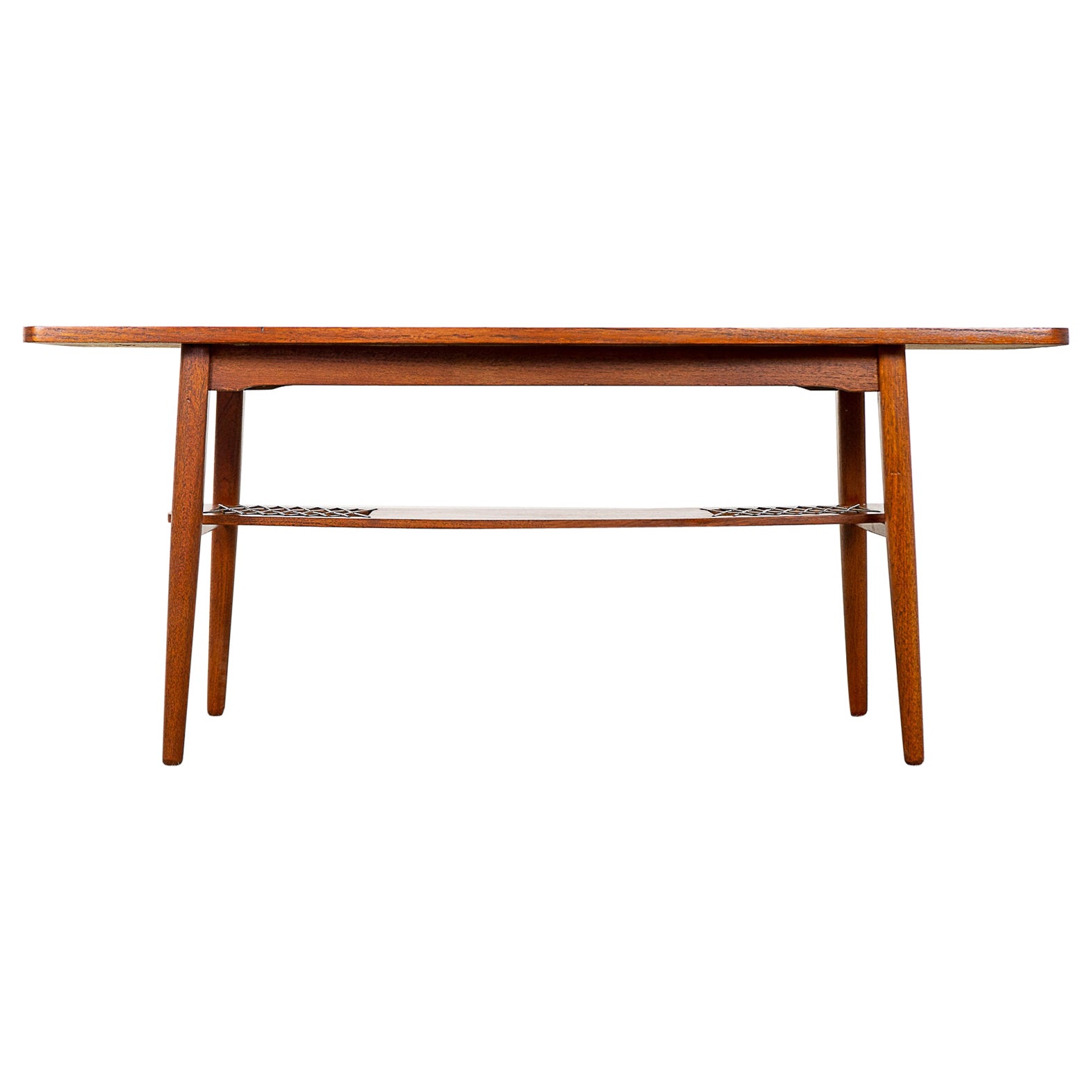 Danish MidCentury Modern Teak Coffee Table with Shelf For Sale at 1stDibs
