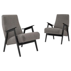 1960s Czech Grey Upholstered Armchairs, A Pair