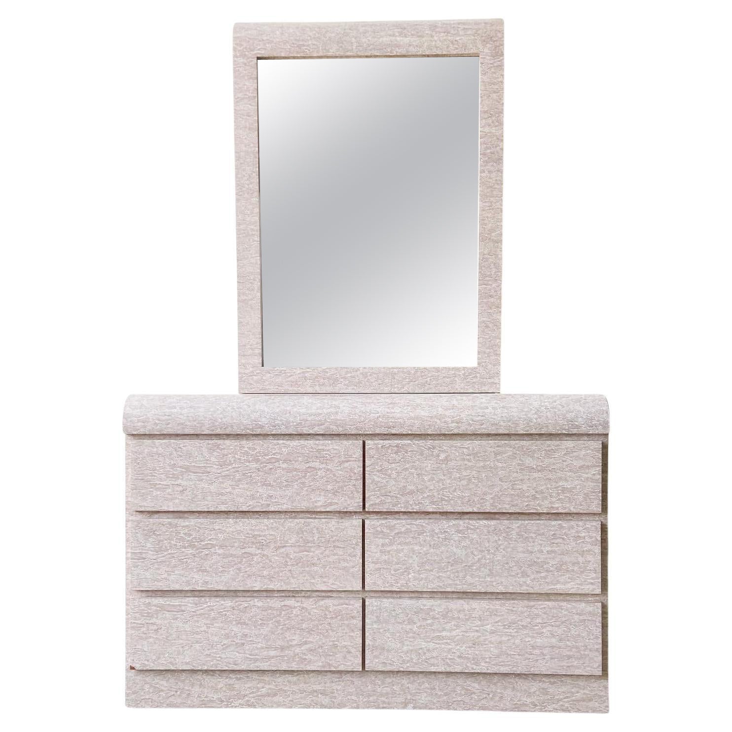Postmodern Faux Marble Waterfall Dresser With Mirror