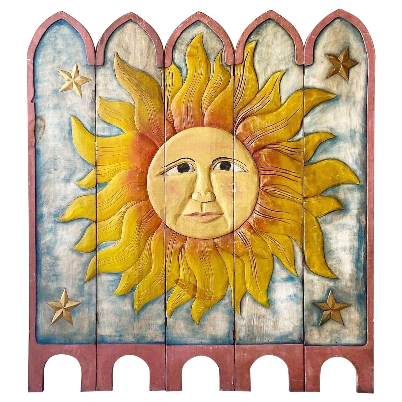 Vintage Hand Carved and Painted Sun Screen