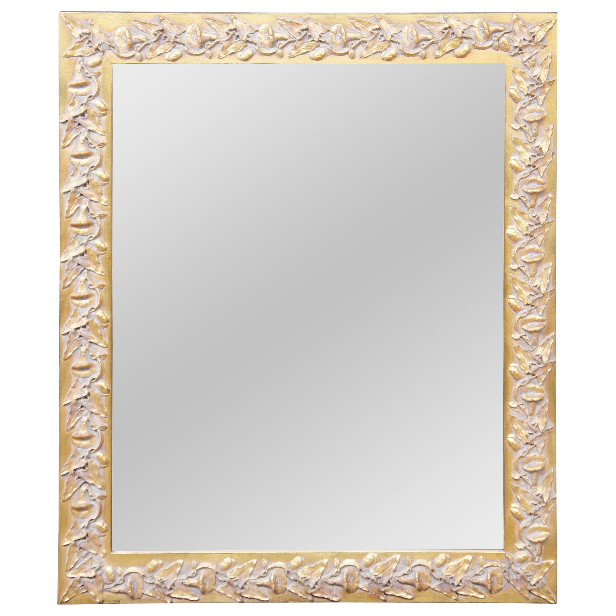 Vintage Neoclassical Low Relief Gold Toned Rectangular Mirror Beveled Glass 33"