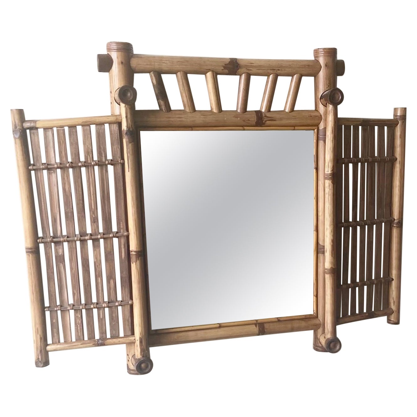 Miroir Boho en bambou avec portes en bambou en vente