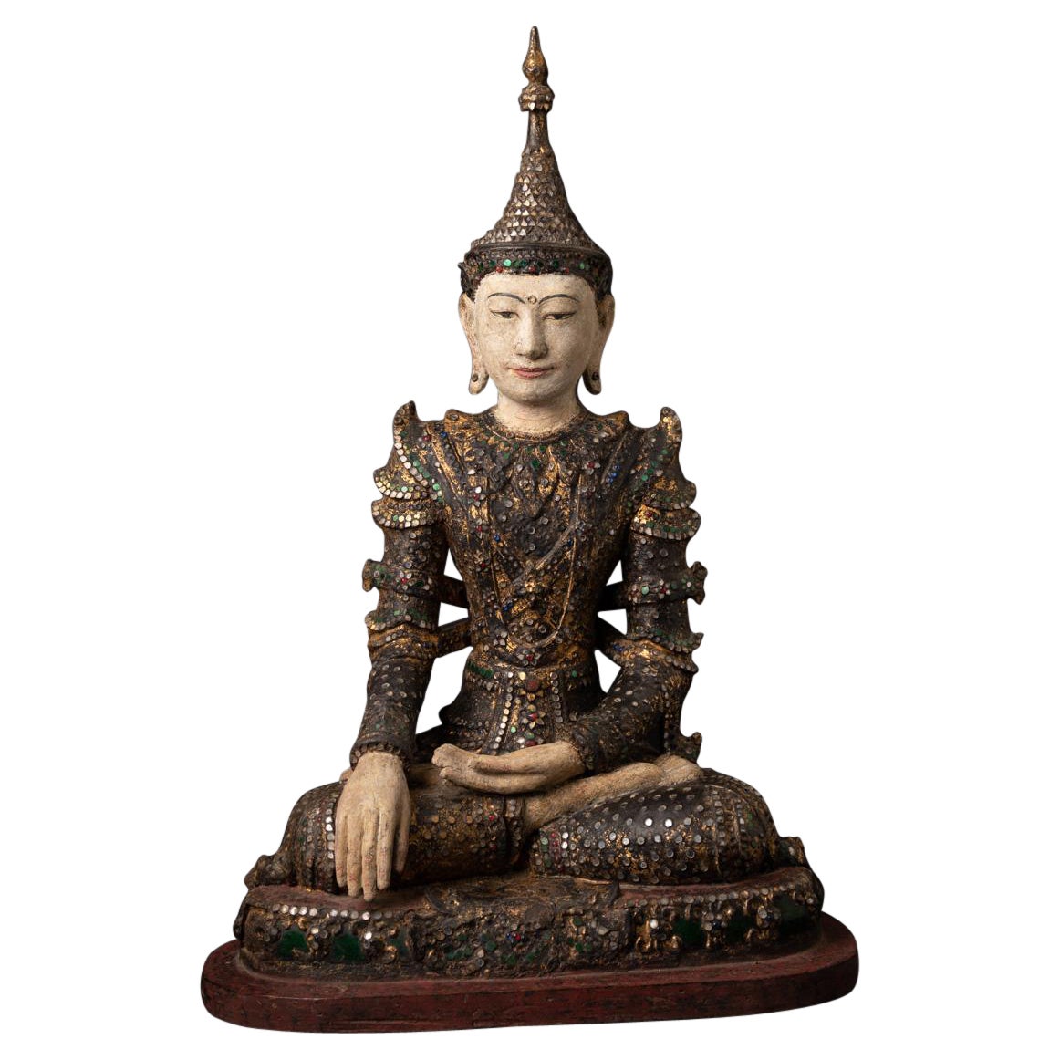 18th century - Konebaung period antique wooden Burmese Buddha statue