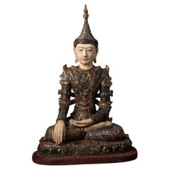 18th century - Konebaung period antique wooden Burmese Buddha statue