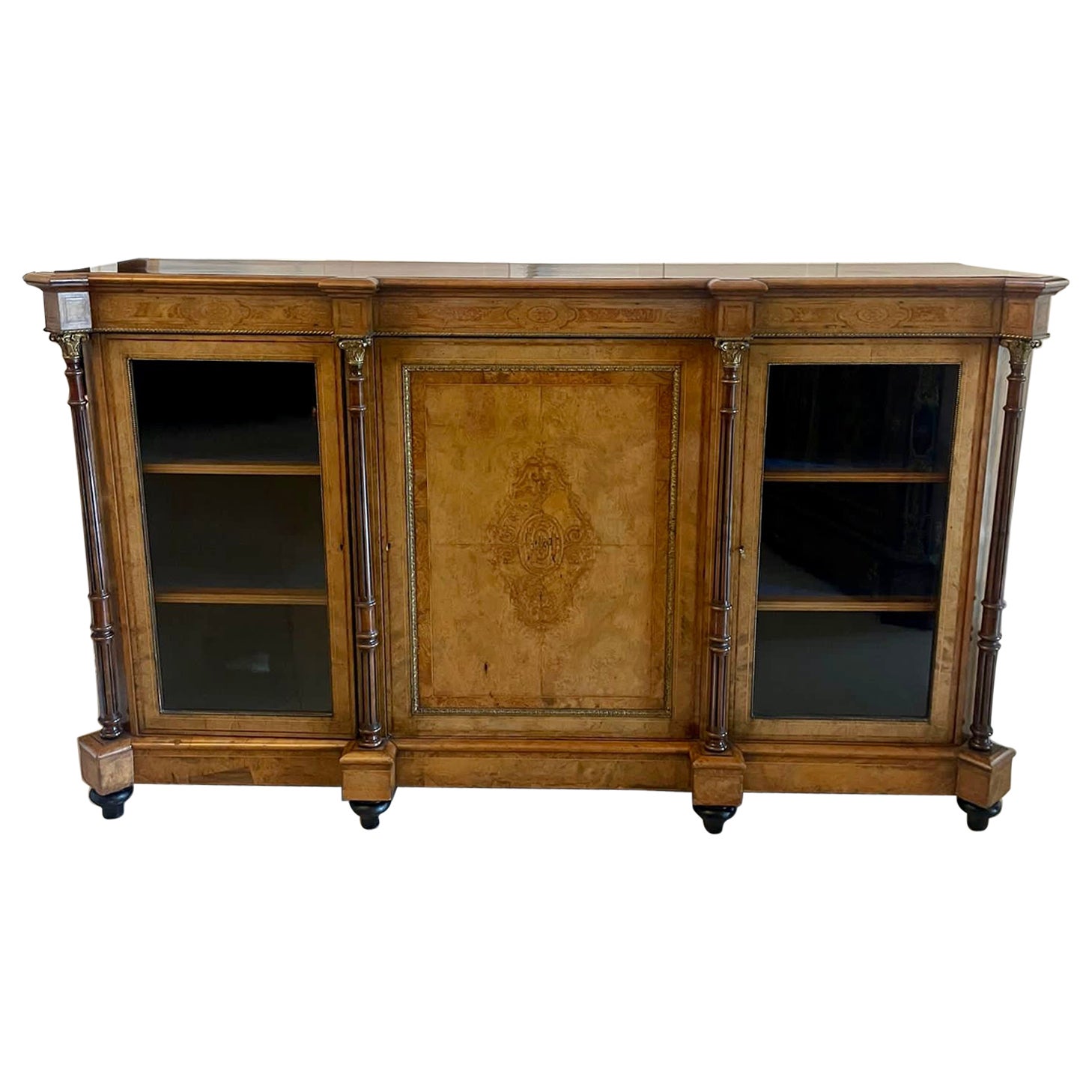 Outstanding Quality Antique Victorian Burr Walnut Inlaid Credenza/Sideboard