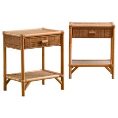 Bamboo Nightstands with Drawer and Shelf, 1980s, Set of 2