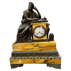 19th Century Siena Marble and Bronze Large Scale Mantle Clock