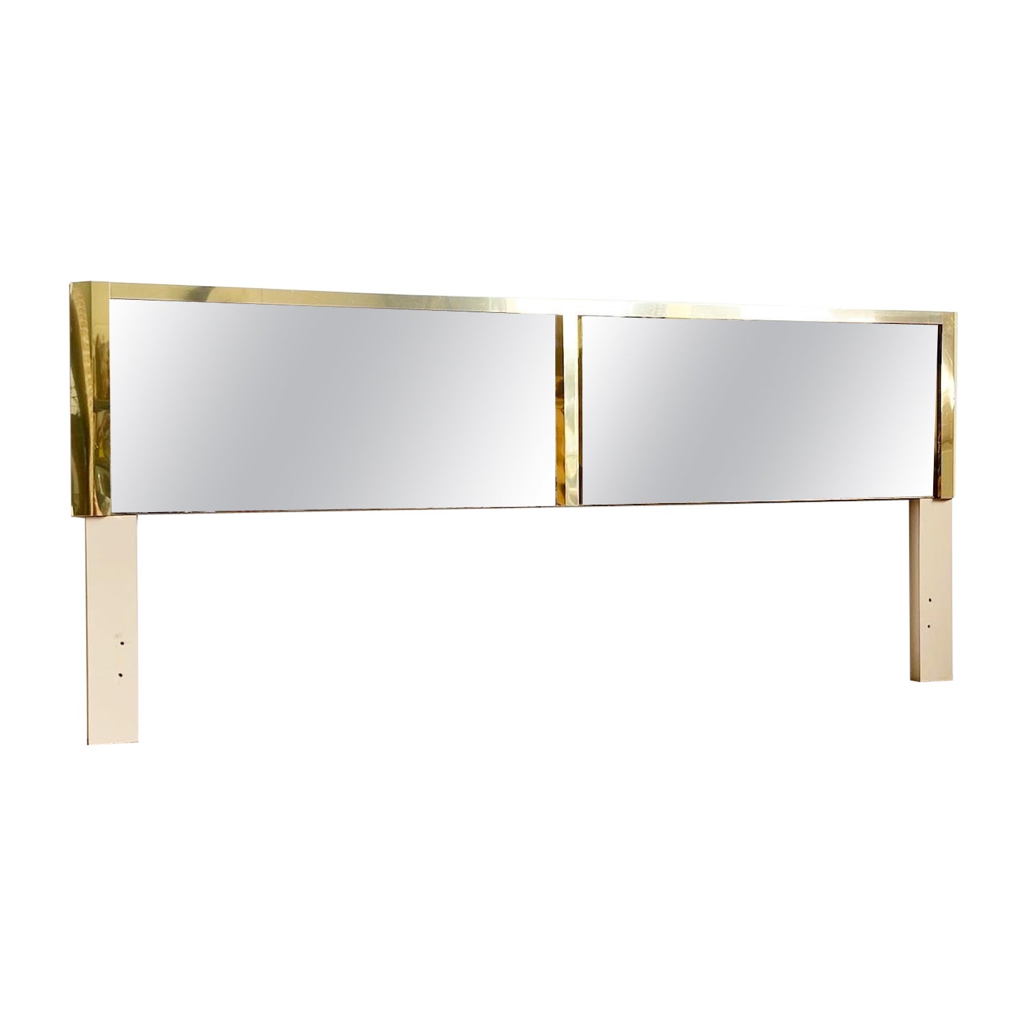 Postmodern Beige and Gold King Headboard With Smoked Mirror For Sale