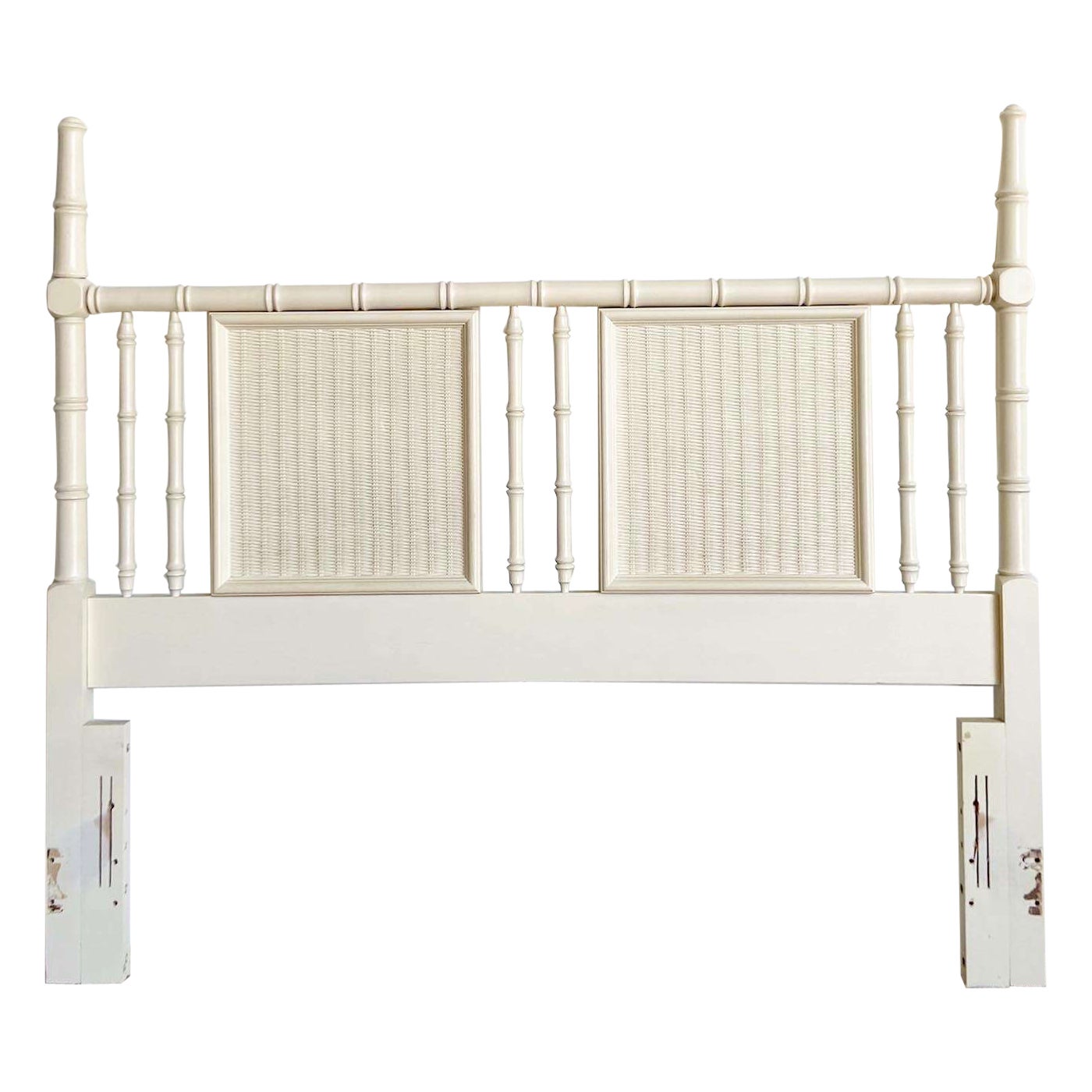 Boho Chic Off White Faux Bamboo Headboard For Sale