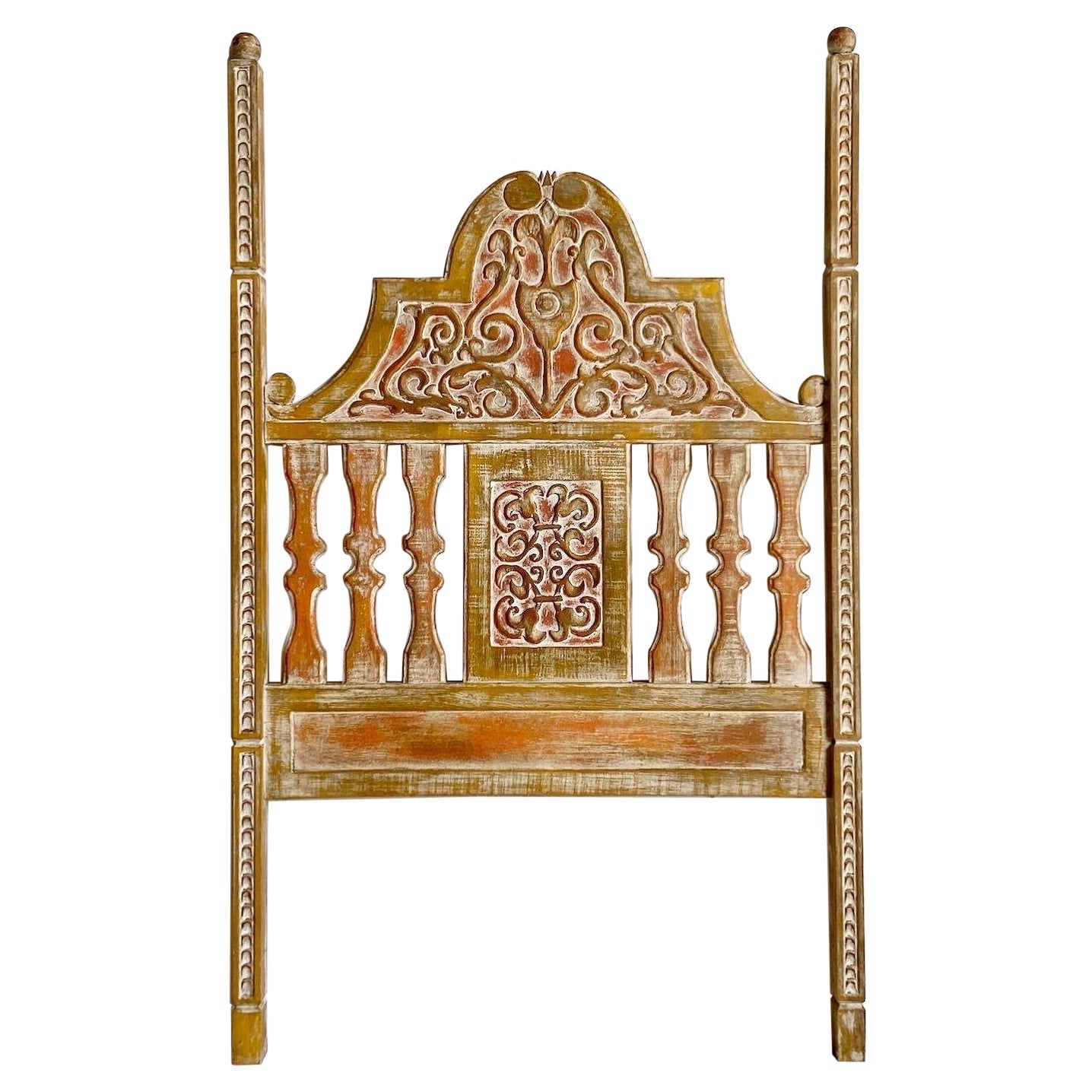 Hand Carved Spanish Farmhouse Twin Size Headboard by Artes De Mexico
