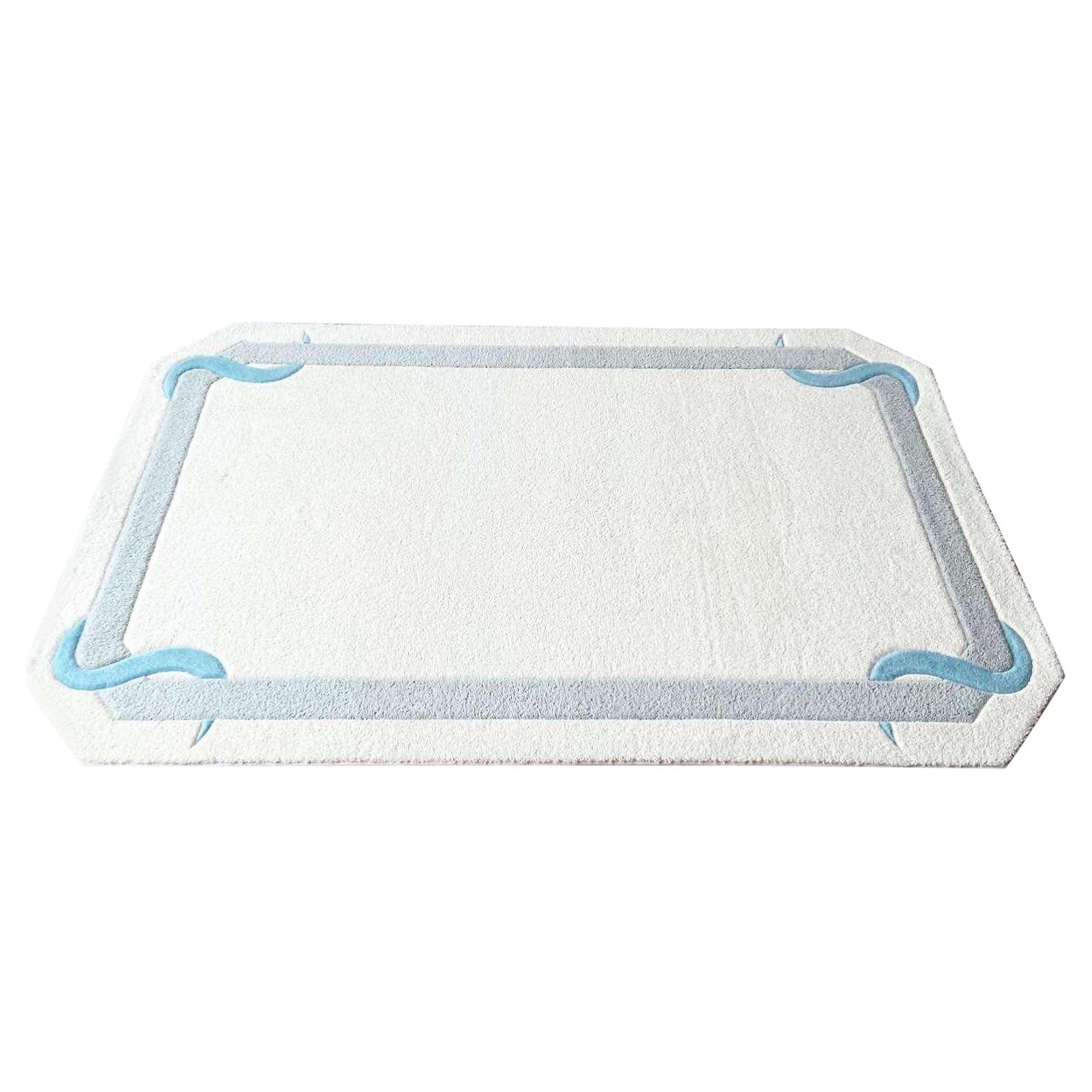 Postmodern Off White Gray and Blue Sculpted Area Rug For Sale