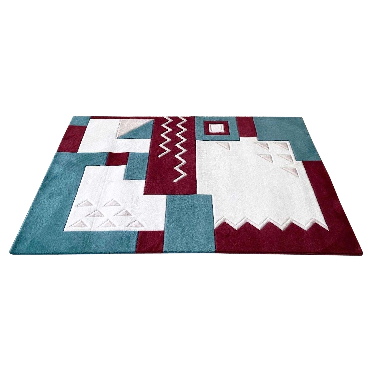 Postmodern Maroon, Blue and Beige Area Rug For Sale