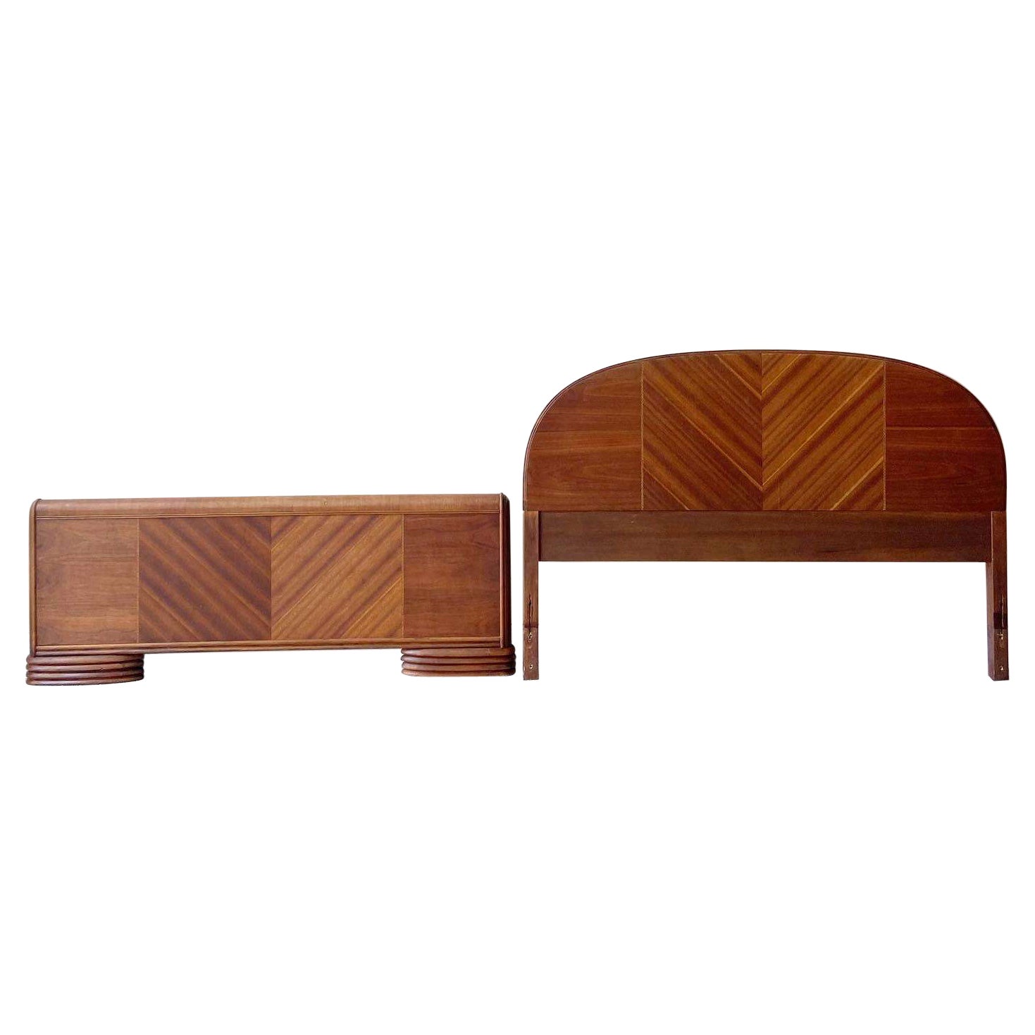 Art Deco Full Size Wooden Headboard & Footboard