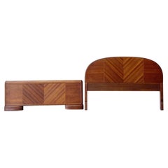 Art Deco Full Size Wooden Headboard & Footboard