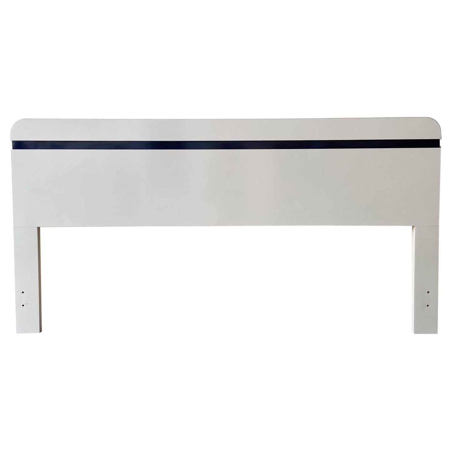 Postmodern Cream & Navy Blue Lacquer Laminate King Size Headboard For Sale