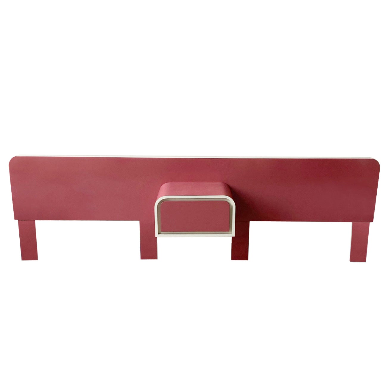Tête de lit postmoderne en stratifié laqué rose et crème avec table de nuit flottante