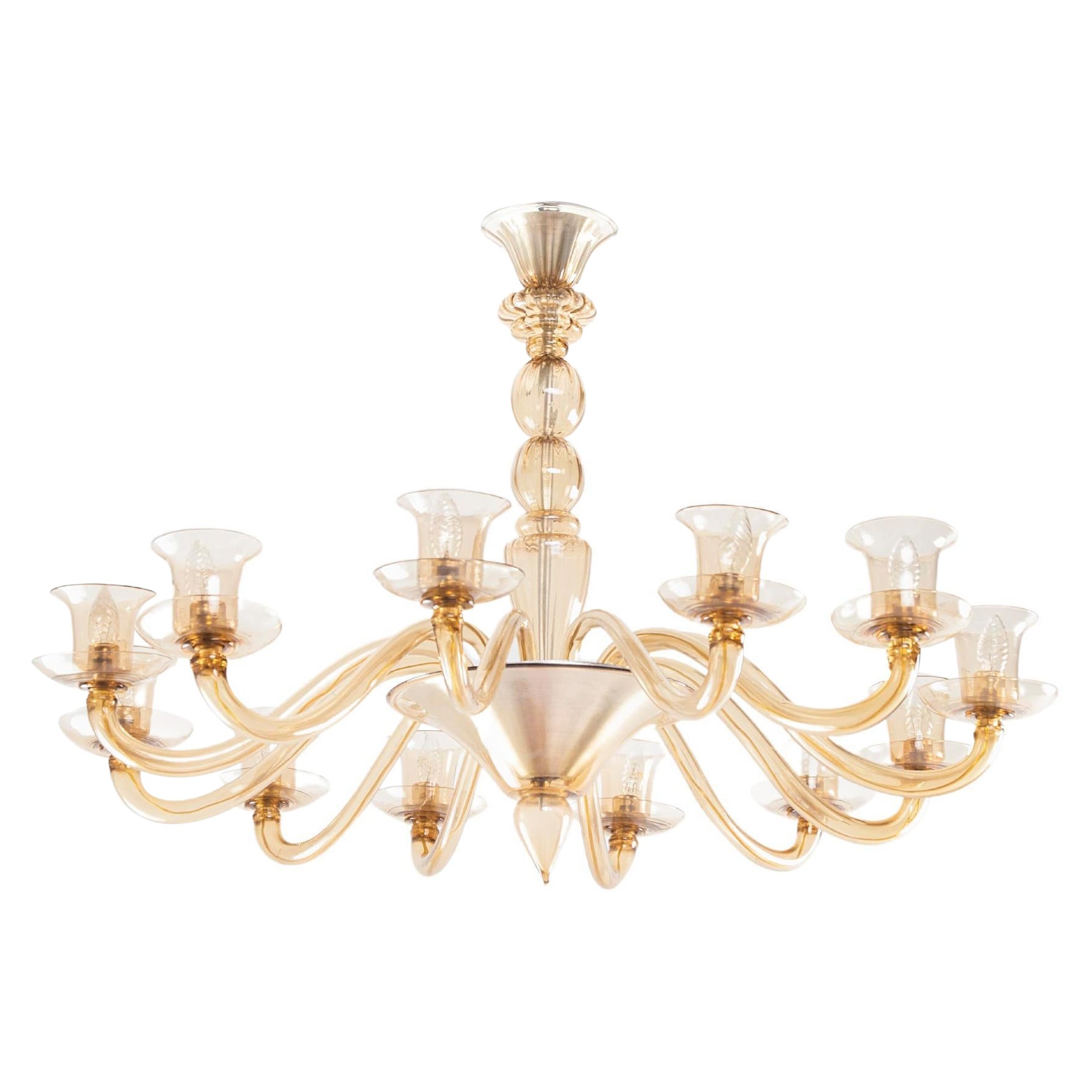 MVM Cappellin Attribution Chandelier blown Murano glass Italian Design 1920 ca. For Sale