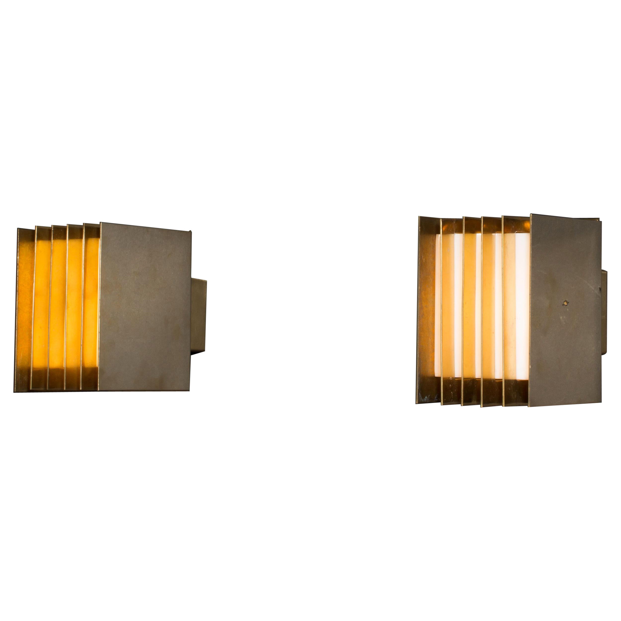 Rare Sculptural Lars-Gunnar Nordström Wall Lamps, Brass, Scandinavian Modern For Sale