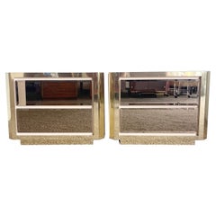 Vintage Postmodern Beige Gold and Smoked Mirror Nightstands - a Pair