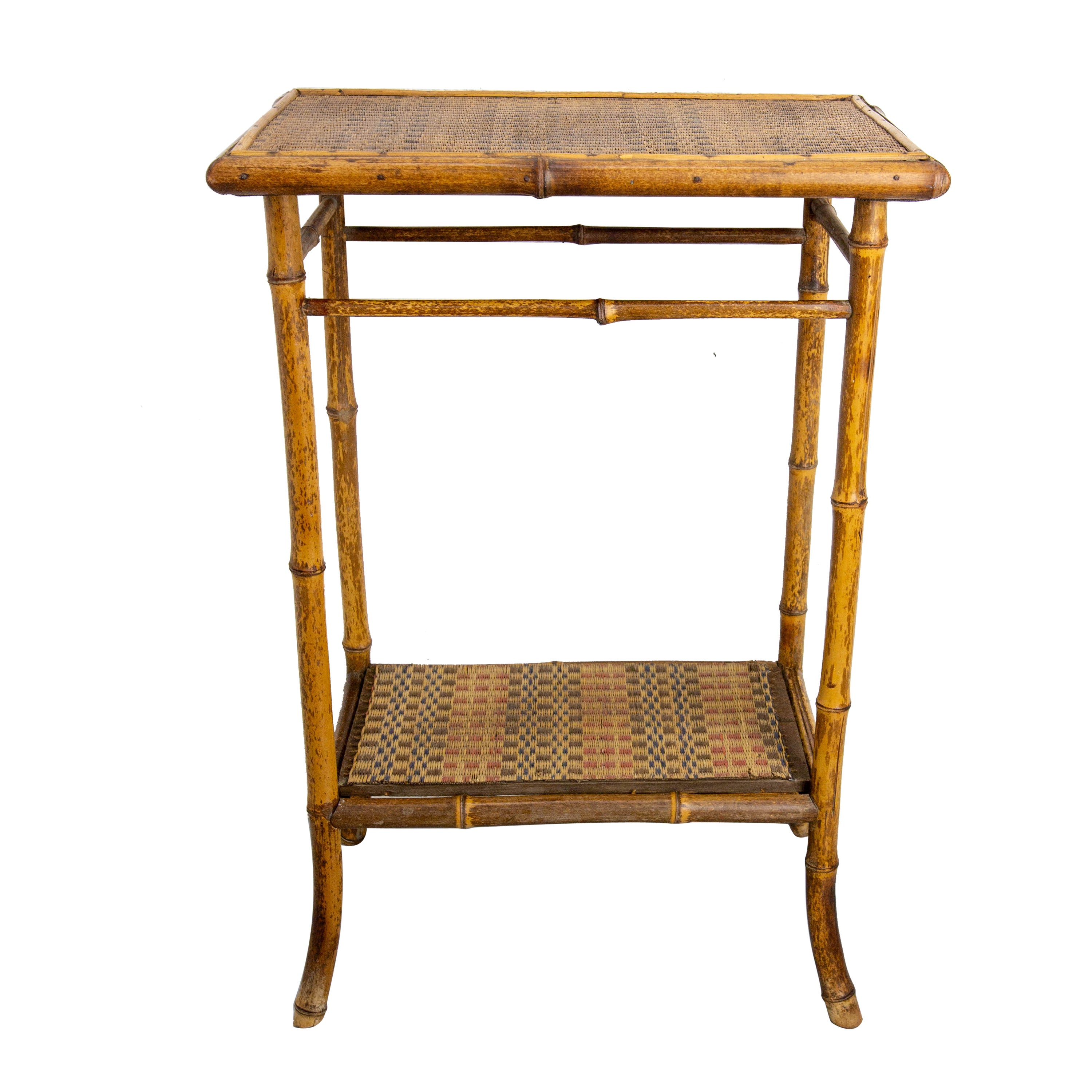 French Bamboo and Straw High Side Table, circa 1920 For Sale
