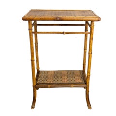 French Bamboo and Straw High Side Table, circa 1920