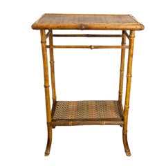 Antique French Bamboo and Straw High Side Table, circa 1920