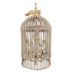 Rare & Merveilleux Lustre Maison Baguès en cristal de roche perlé Cage à oiseaux perroquets 