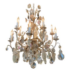 Iron and crystal ten light chandelier 