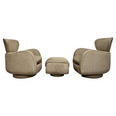 Pair of Vladimir Kagan Rocking Swivel Chairs and Ottoman 