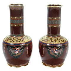 Pair of Signed Antique Japanese Cloisonne Enamel Vases by Daikichi 