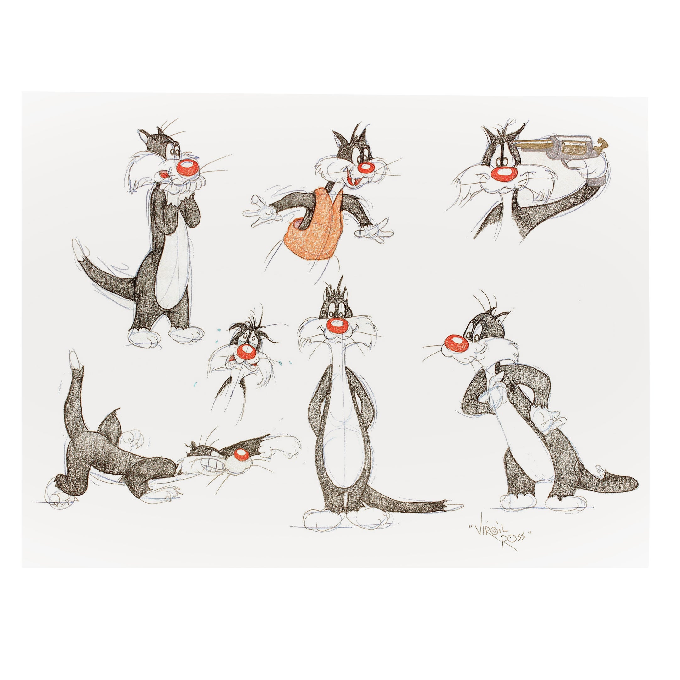 SEVEN ORIGINAL DRAWINGS OF SILVESTER THE CAT – signiert von Virgil Ross im Angebot