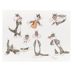 SEVEN ORIGINAL DRAWINGS OF SILVESTER THE CAT - Signed By Virgil Ross