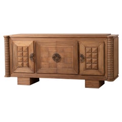 Brutalist Oak Sideboard, France, 1940s