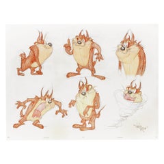 Vintage SIX ORIGINAL DRAWINGS OF THE TASMANIAN DEVIL - Signed By Virgil Ross