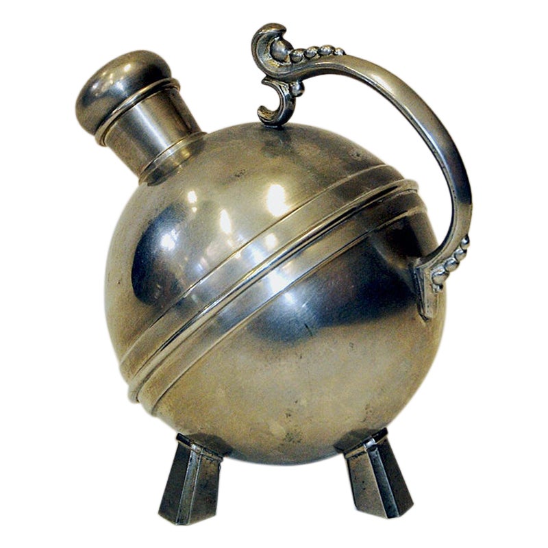 Vintage round decorative Art Deco pewter tea pot Norway 1930s