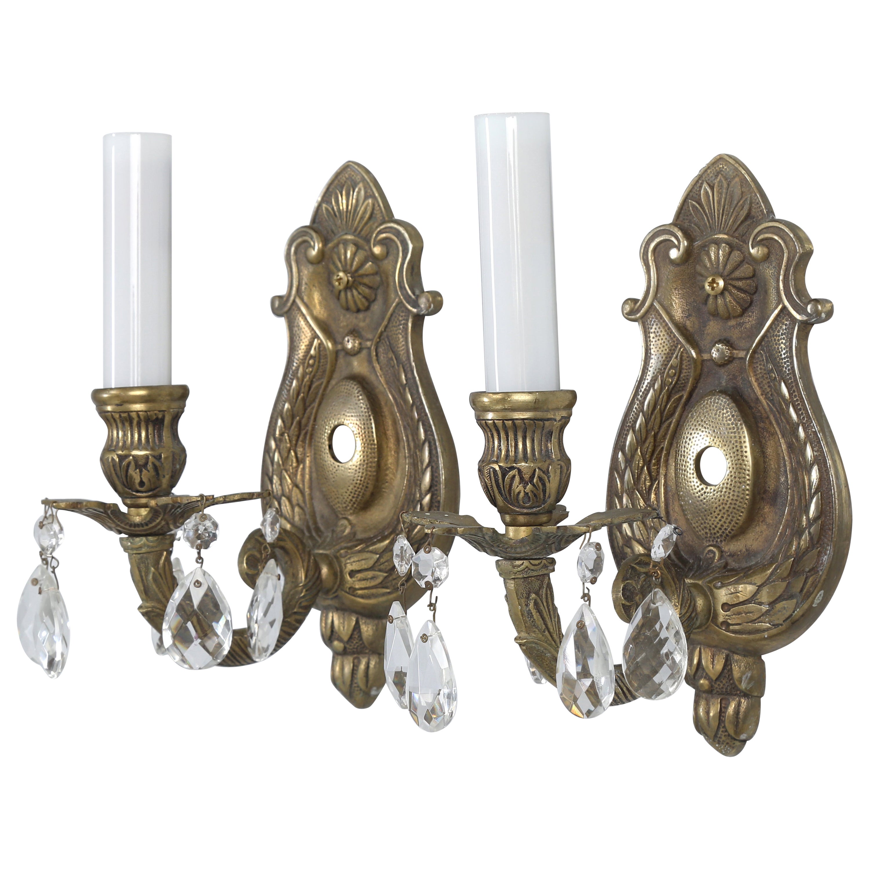Pair Solid Brass Hand-Made Sconces Removed from a Historic 1908 Home. For Sale