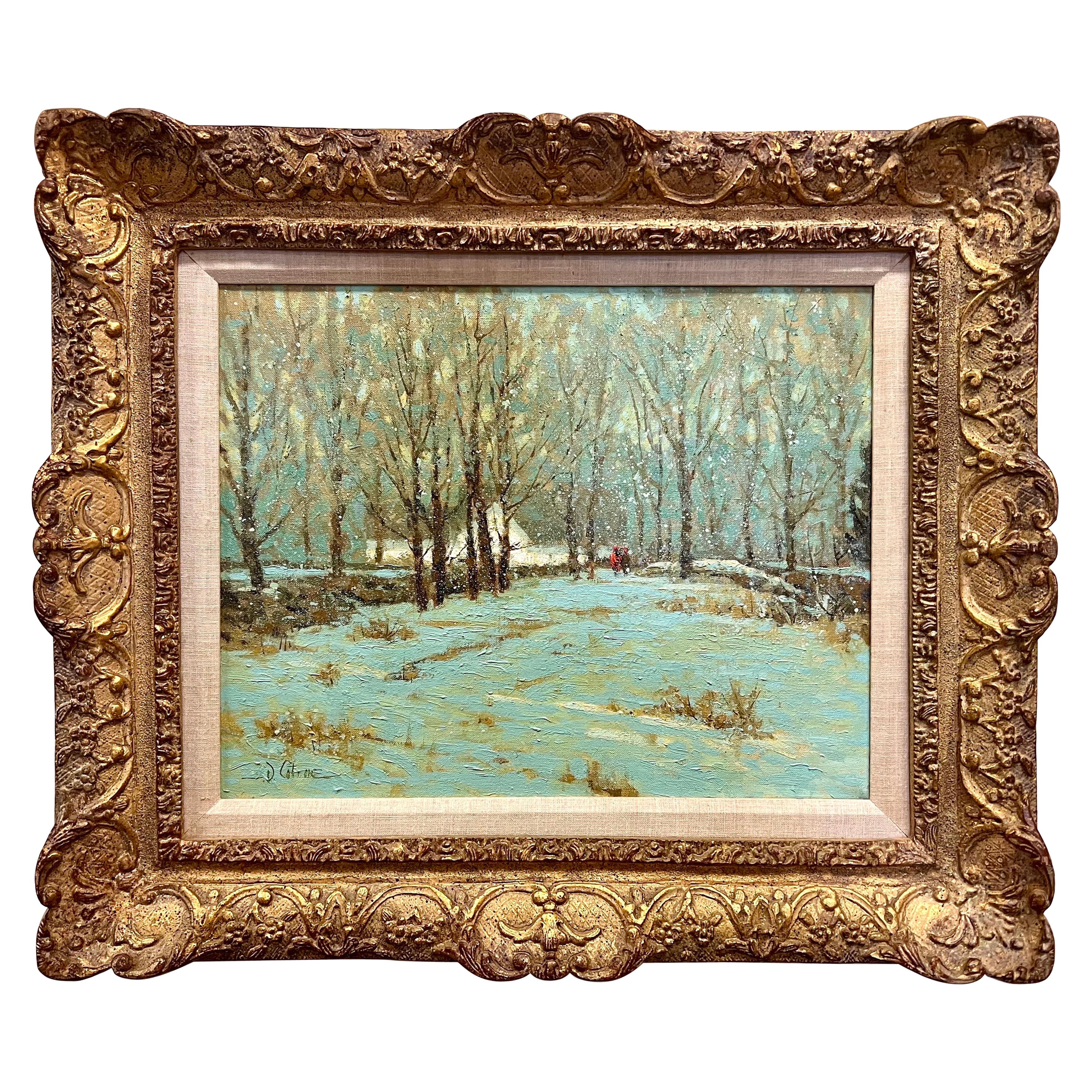 Original Signed Oil Painting of a Snow Scene By Listed Artist Deborah Cotrone