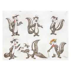SIX ORIGINAL DRAWINGS OF PEPE LE PEW - Signed By Virgil Ross