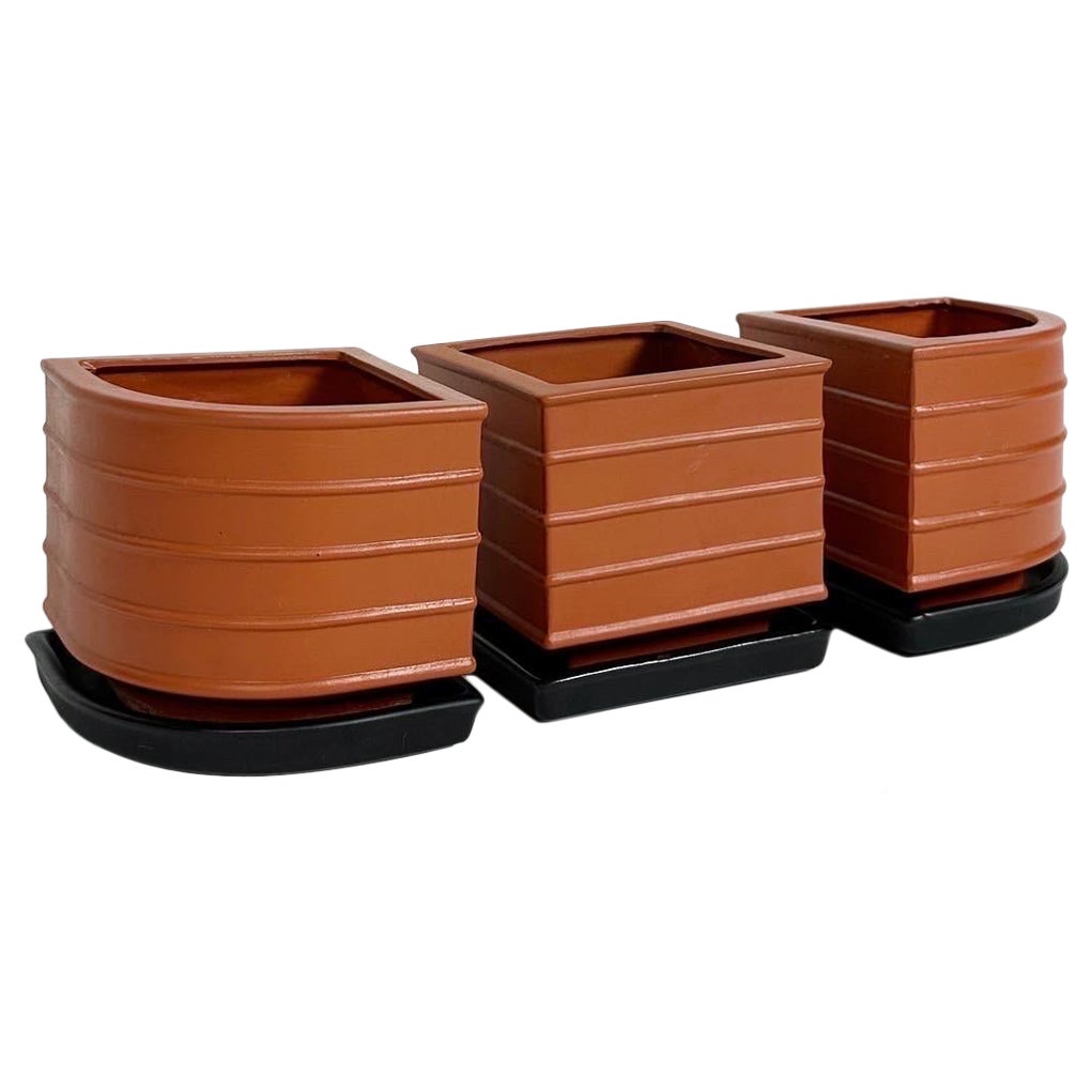 Set of Three Wilhelm Kage Planters Terracotta Gustavsberg Sweden 1940s For Sale