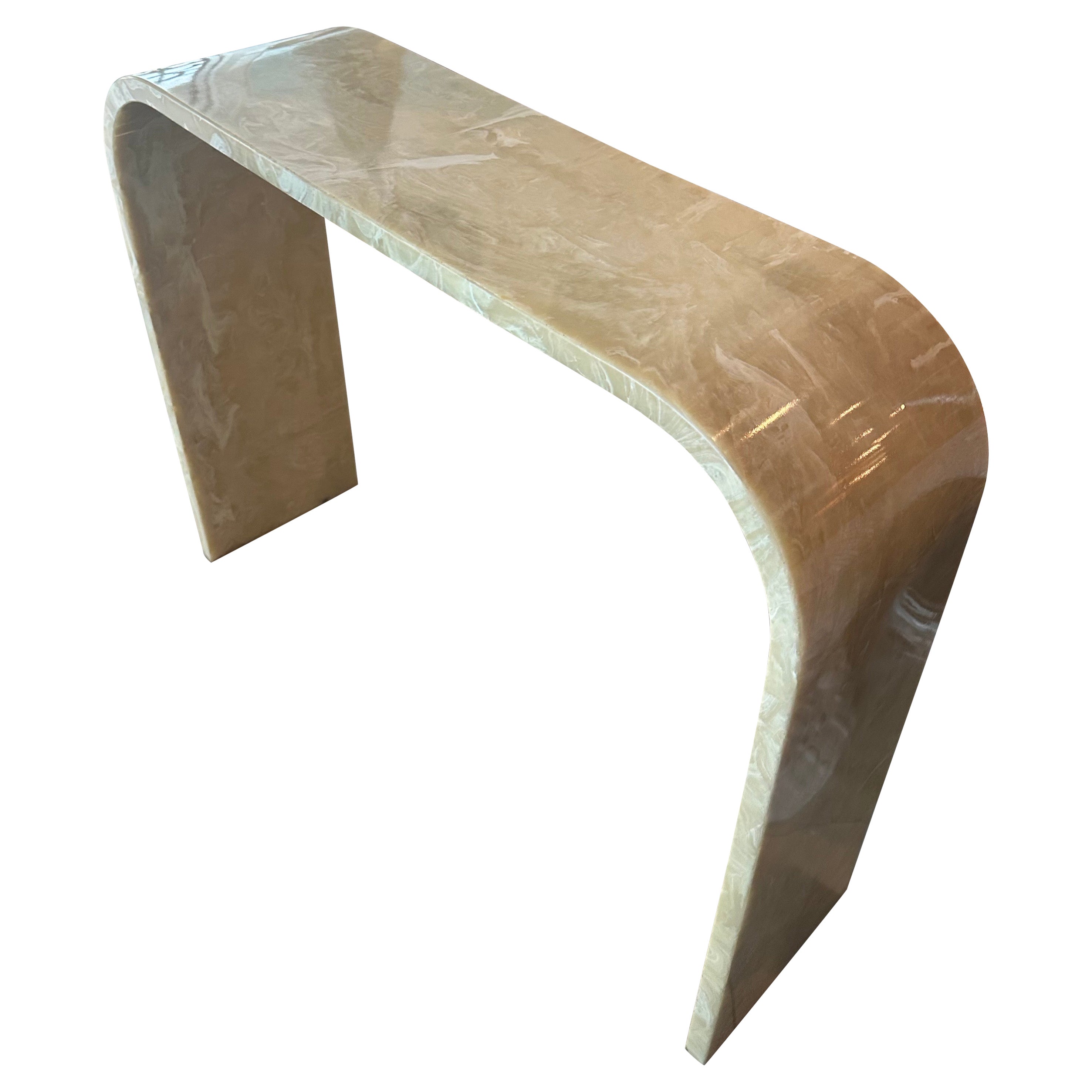 Vintage Onyx Marble Stone Waterfall Modern Console Entry Way Table For Sale