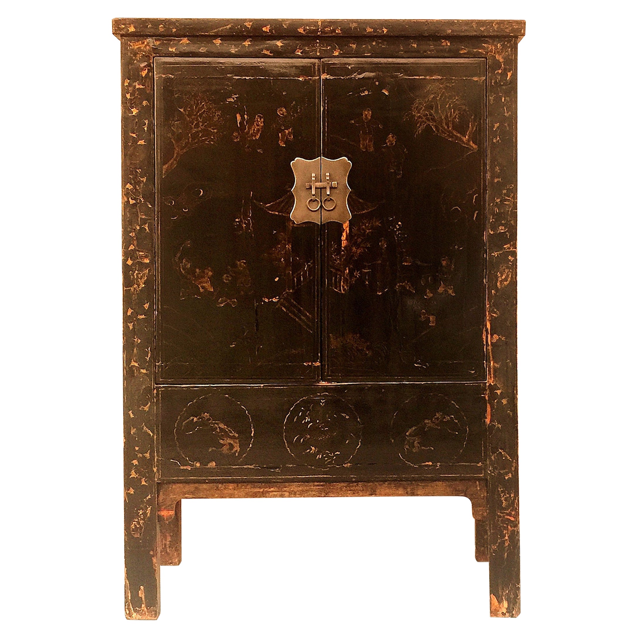 Black Lacquer Cabinet with Gilt Motif