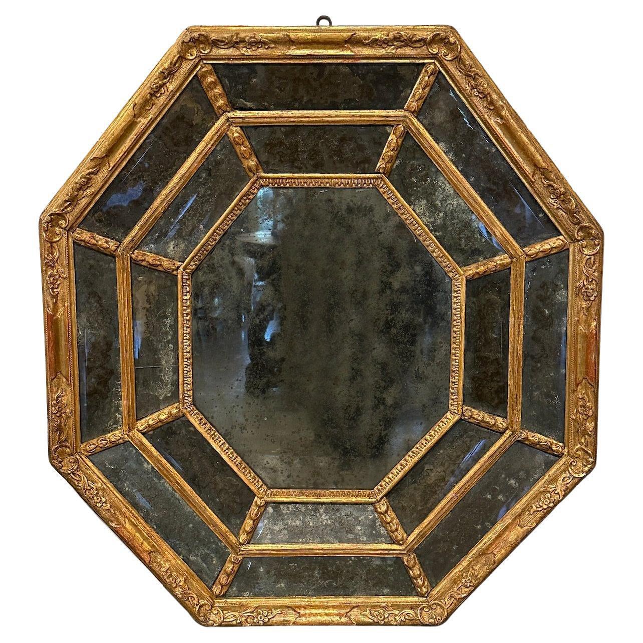 Antique Italian Gilded Octagonal  Mirror