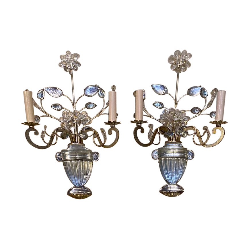 1930s French Bagues Silver Leaf Metal Sconces  For Sale