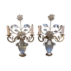 Vintage 1930s French Bagues Silver Leaf Metal Sconces 